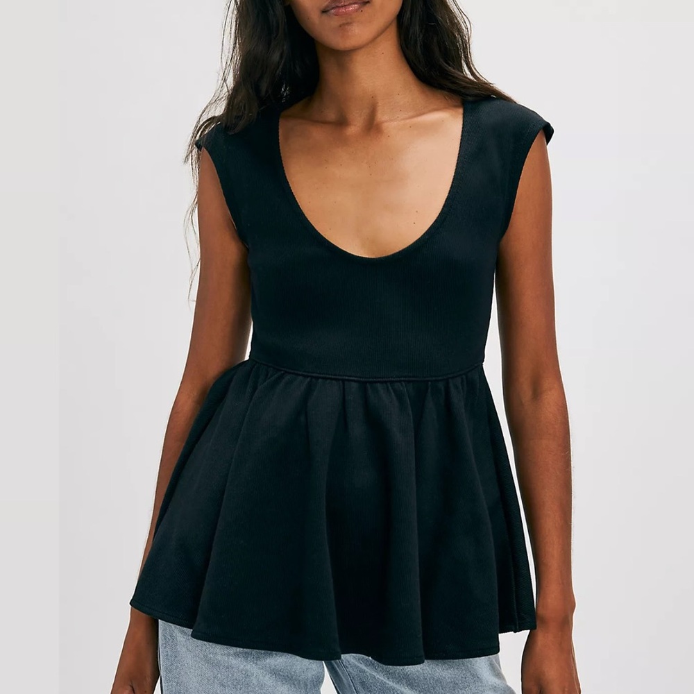 NWT Free People Remember Me Peplum Black Top - Reversible Large
